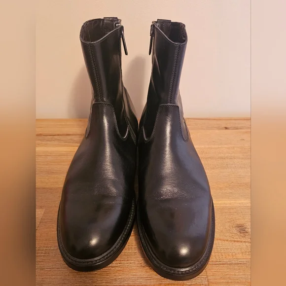 LEONARDO SHOES Mens Black Leather Short, Side Zip Boots LEONARDO SHOES Mens Black Leather Short, Side Zip Boots  main image 2